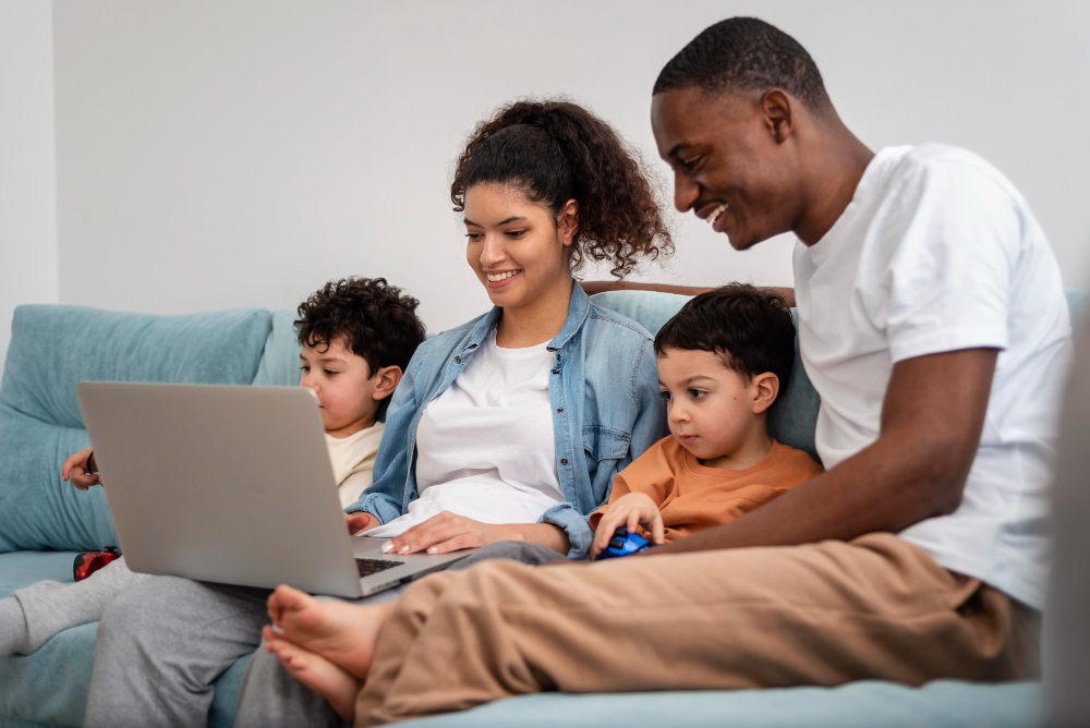 A family discussing their future plans in a comfortable setting.